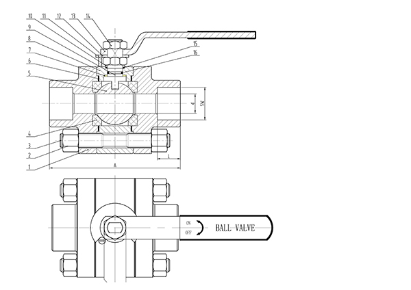 三片式SW鍛鋼球閥結(jié)構(gòu)圖 三片式SW鍛鋼球閥結(jié)構(gòu)圖